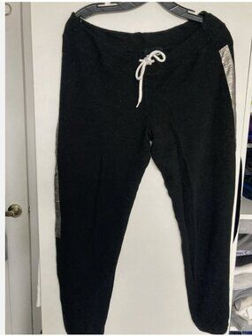Monrow Womens Black Cropped Lounge Sweatpants Size L Silver Deco
